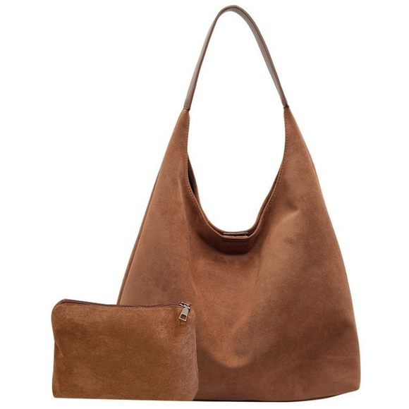 Suede Slouchy Tote Bag - Large Brown Shoulder Satchel Purse :) - Picture 1 of 7